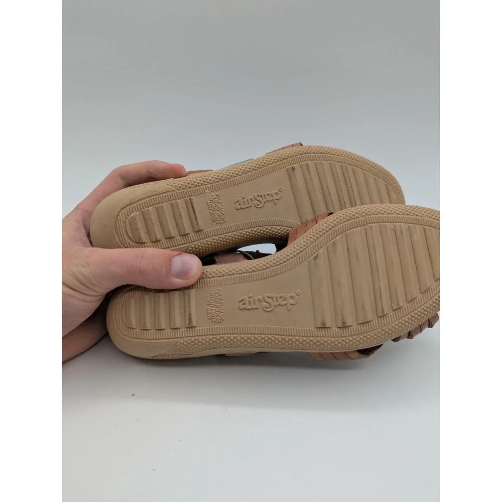Air Step Vintage Brown Woven Leather Huarache Wedge Sandals Womens 7W New Brazil